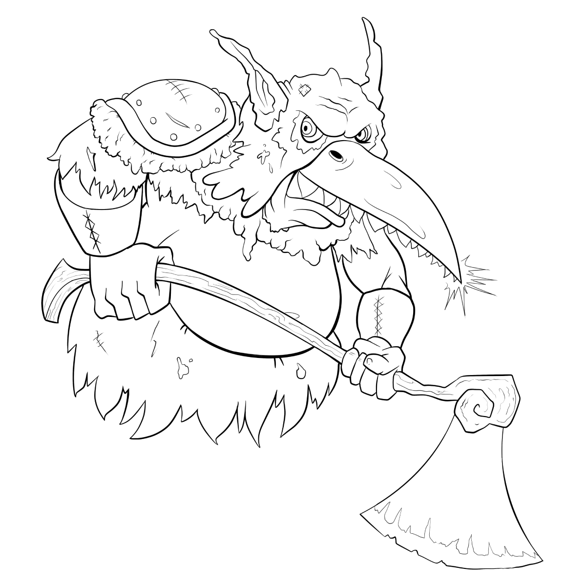 Sharpnose, an armored goblin fighter wielding a large axe
